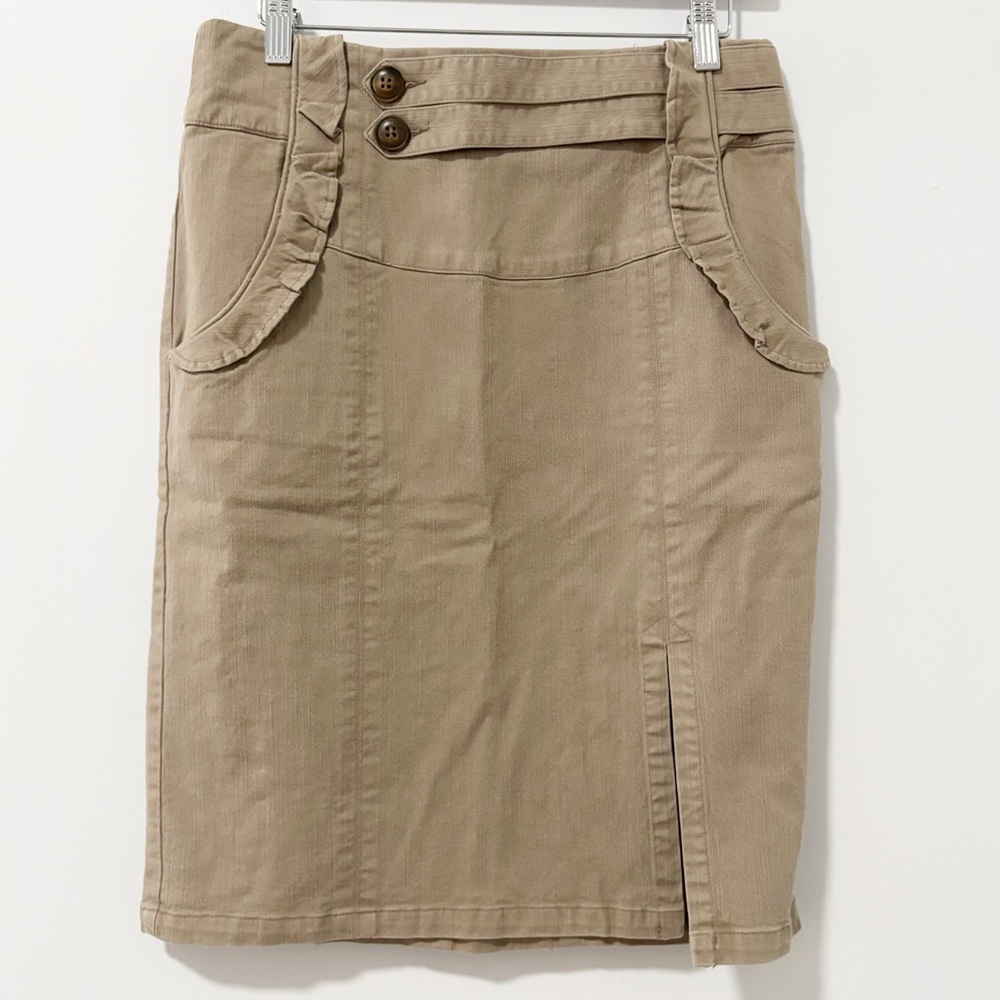 Nanette Lepore Khaki Pencil Skirt with Button Accents Womens Size 10 Office Work